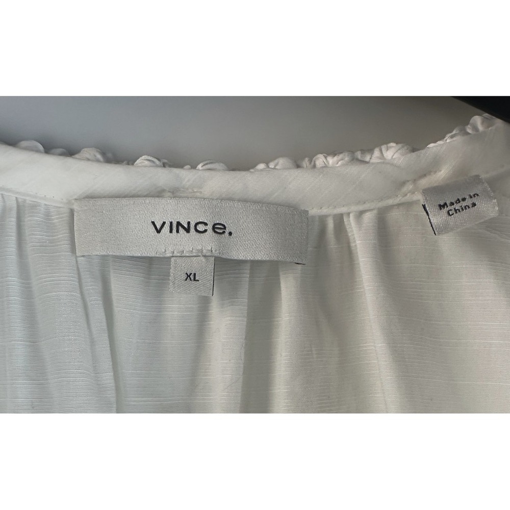 Vince Braid Trim Band Collar Blouse Button Top Deep V-Neck XL Minimalist Office - Picture 12 of 15